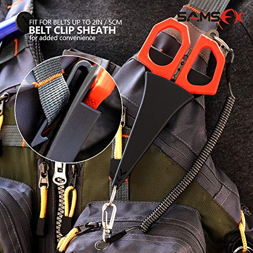 SAMSFX Tesoura de pesca profissional de 16,5 cm, lâminas serrilhadas duplas, tesouras de linha tranç