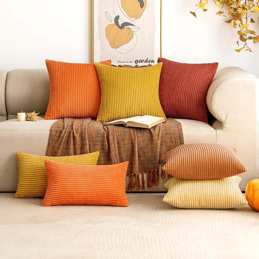 Guffaw Corduroy Rectangular Cushion Covers, Size 12x18, Pack of 2, Multiple Colors (1, Mustard)