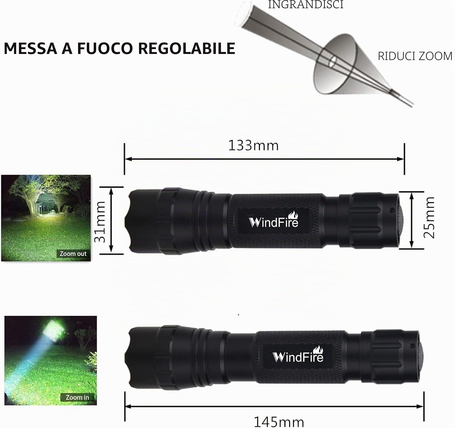 Torcia tattica ricaricabile, torcia LED professionale di qualità militare con alta luminosità, 5000 lumen, modalità zoom variabile, impermeabile e portatile con interruttore a pressione