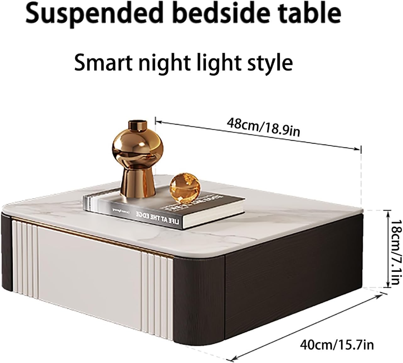Wall Mounted Bedside Table,Smart Bedside Tables with Drawers,Wood White Bedside Table Auto-Light ON,Does not Occupy Floor Space,end Table Organizer for Bedroom Living Room Office Use ( Color : Ordinar