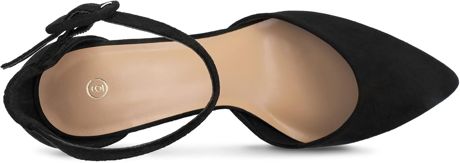 mysoft Women's Pointed Toe Low Chunky Heels Closed Toe Ankle Strap Dress Pump Shoes - Available in Wide Sizes - Image 4