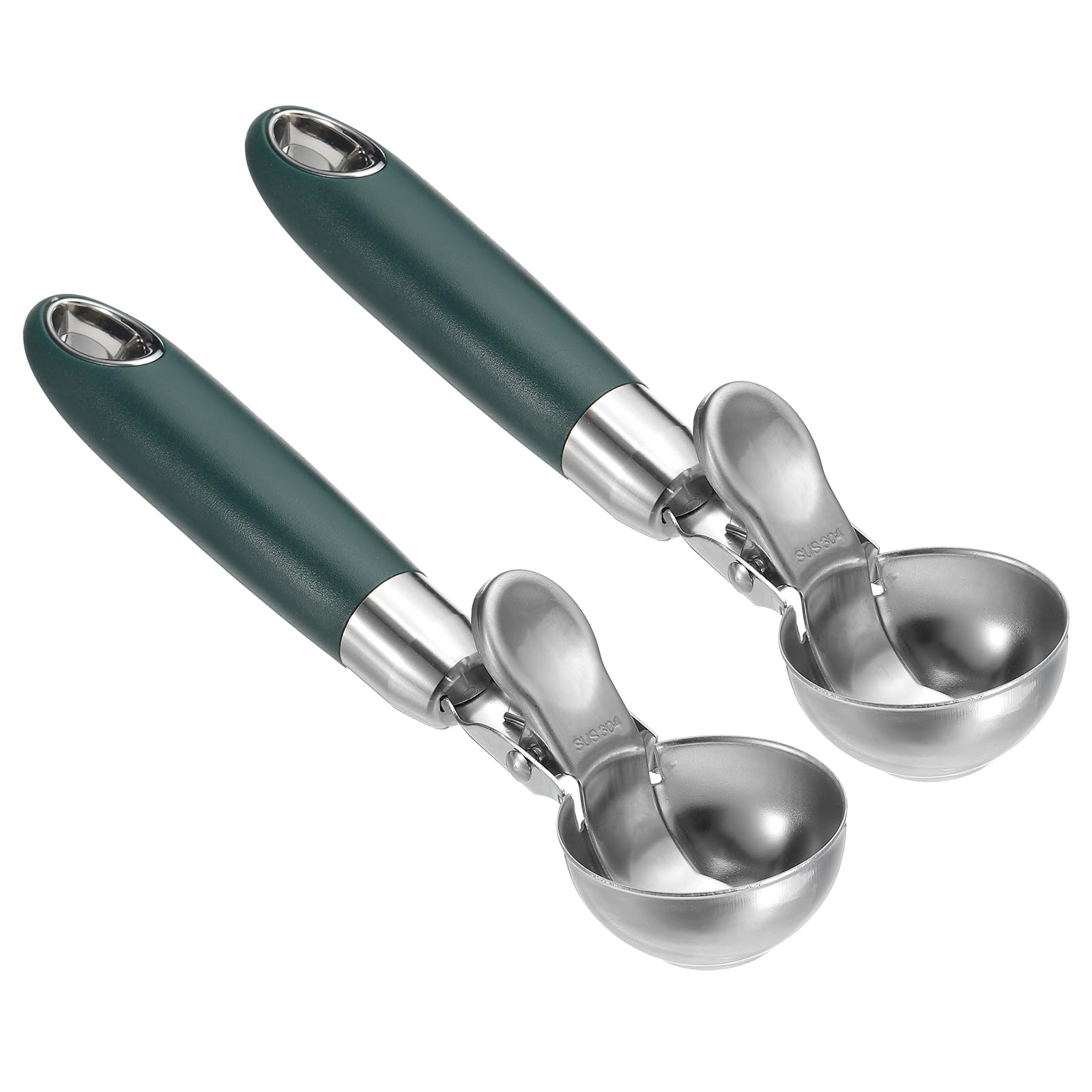 PATIKIL 4 Ounce Ice Cream Scoop with Trigger, 2 Pcs Stainless Steel Portion Cookie Scoop with Thumb Trigger for Cookie Dough Cupcake Batter Baking, Green