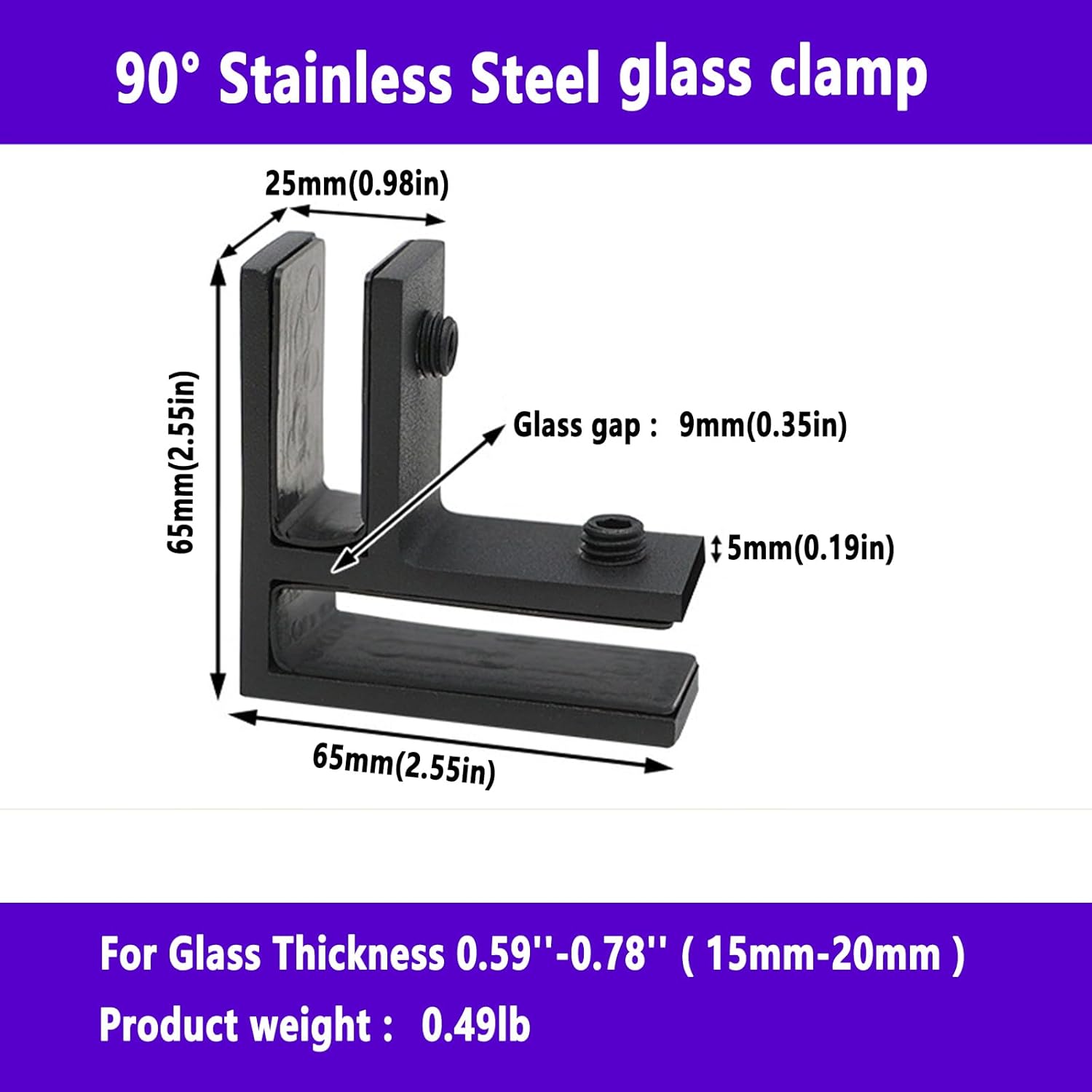 304 Stainless Steel Black Glass Clamp Pool Fence Railing Post Clamps for Balustradestaircasehandrail, Glass Holder Metal Casting,1 pcs,90 Degree
