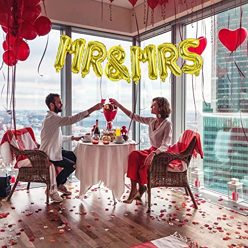 Image of TONIFUL Mr&Mrs Letter Balloons - 16inch Gold Wedding Foil Balloons for Bachelorette Party Anniversary Couple Sweetheart Party