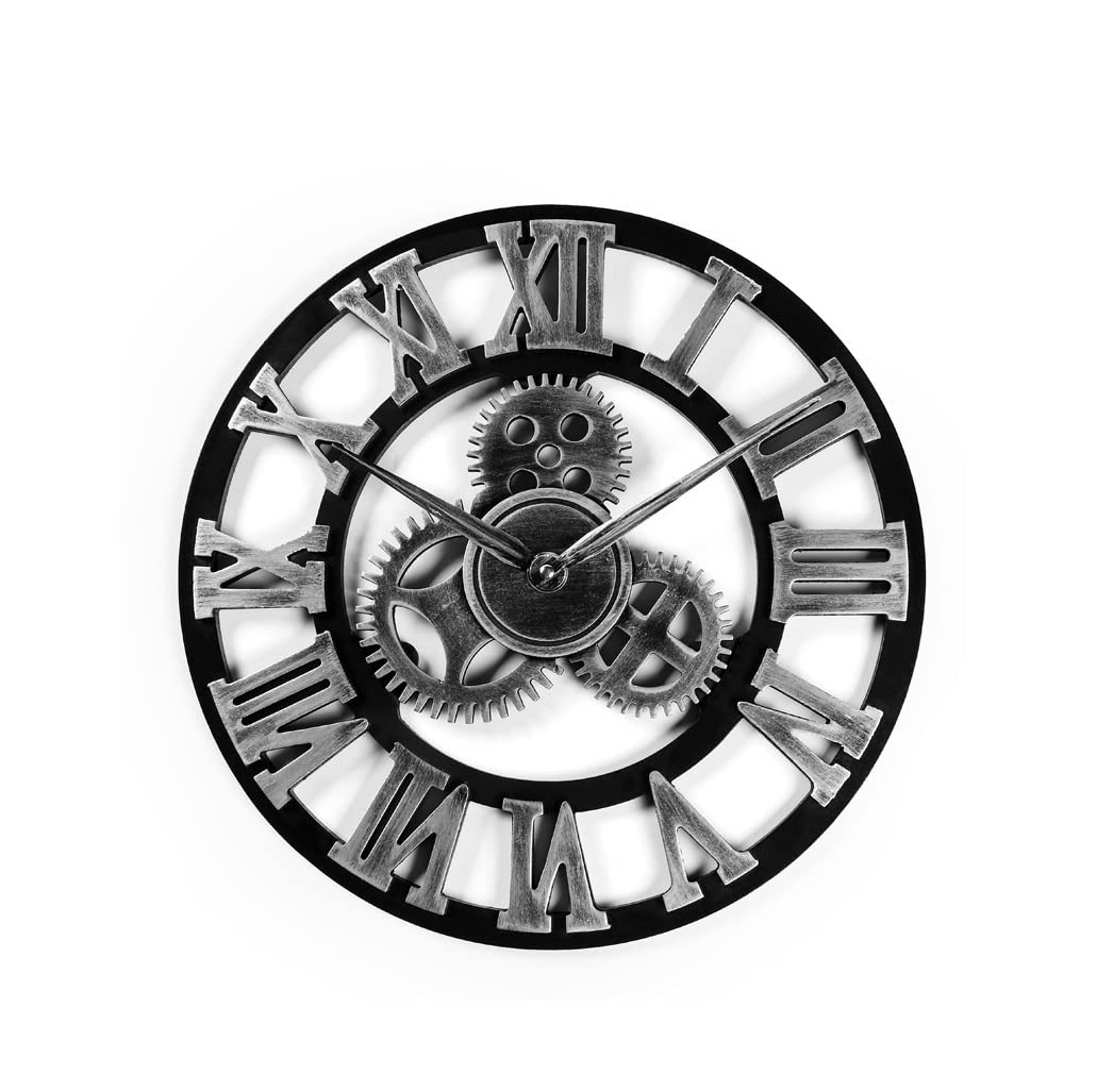 MYUYEE Farmhouse Vintage Clock Loft Retro Silent Non Ticking Gear Roman 3D Numeral Metal Clock Living Room Bedroom for Bedroom Office,A-60cm (A-80cm)