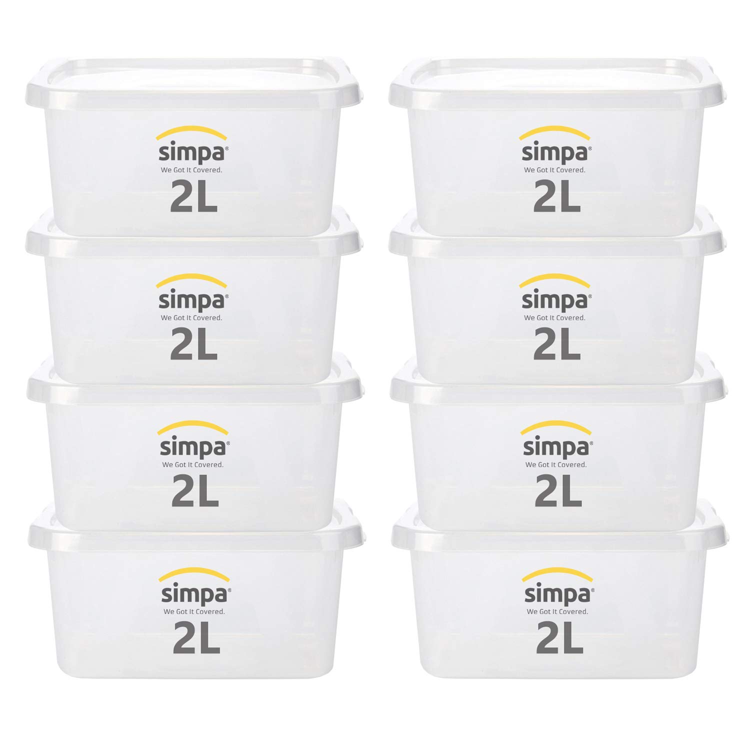 2L 2 Litre Transparent Clear Plastic Storage Box with Clip Lock Lid - Set of 8 - 8.6cm (H) x 19.8cm (W) x 16.5cm (D)