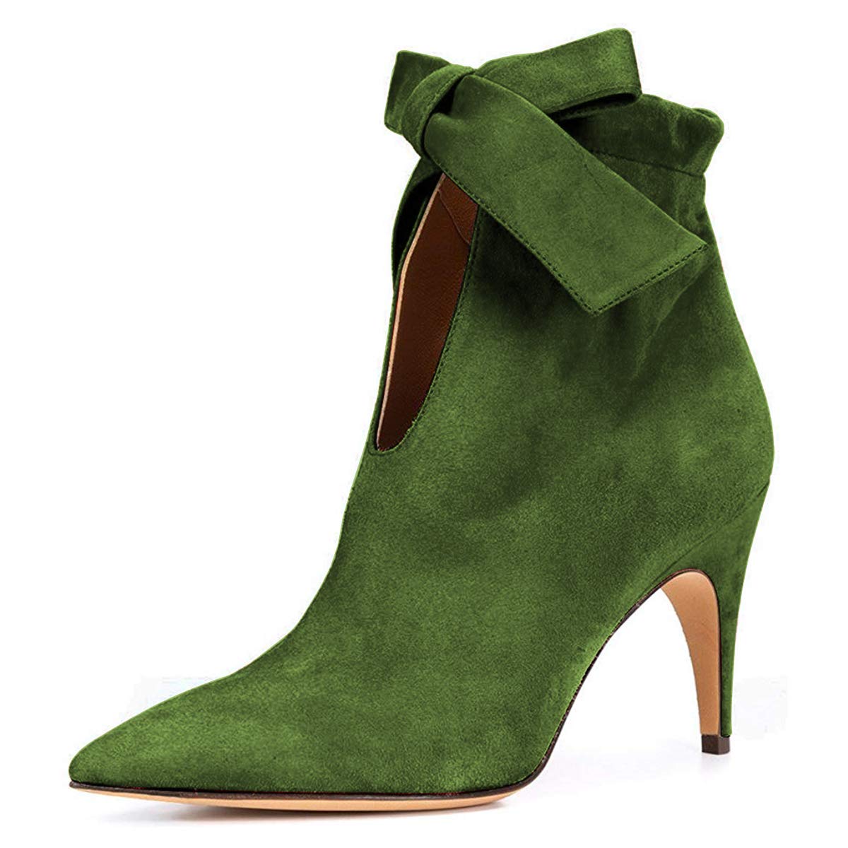 XYD Women Classical Pointed Toe Ankle Booties Dress Low Kitten Heels Graceful Bow Pull-on Boots Party Festival Shoes
