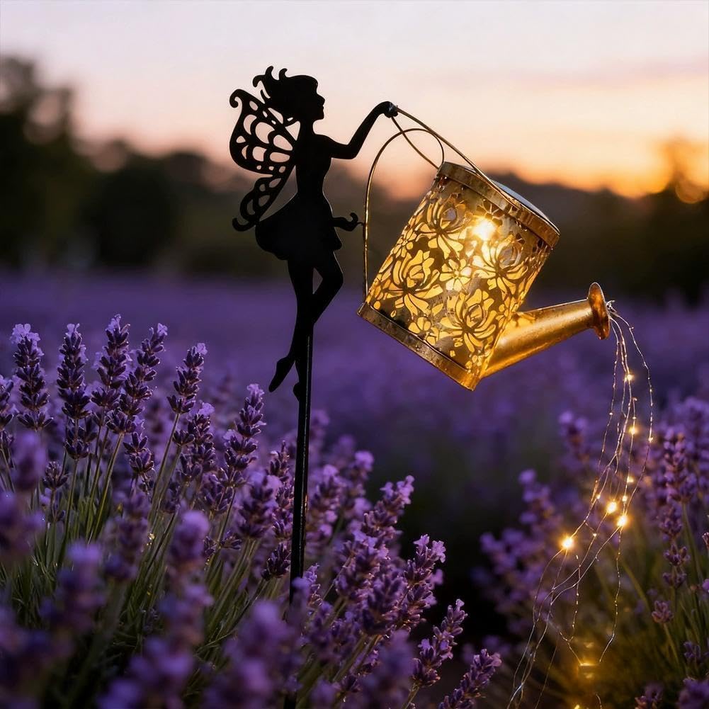 2PCS Solar Fairy Watering Can with Cascading Lights, Solar Watering Can Lights with Hanging Waterproof LED Outdoor, Lantern