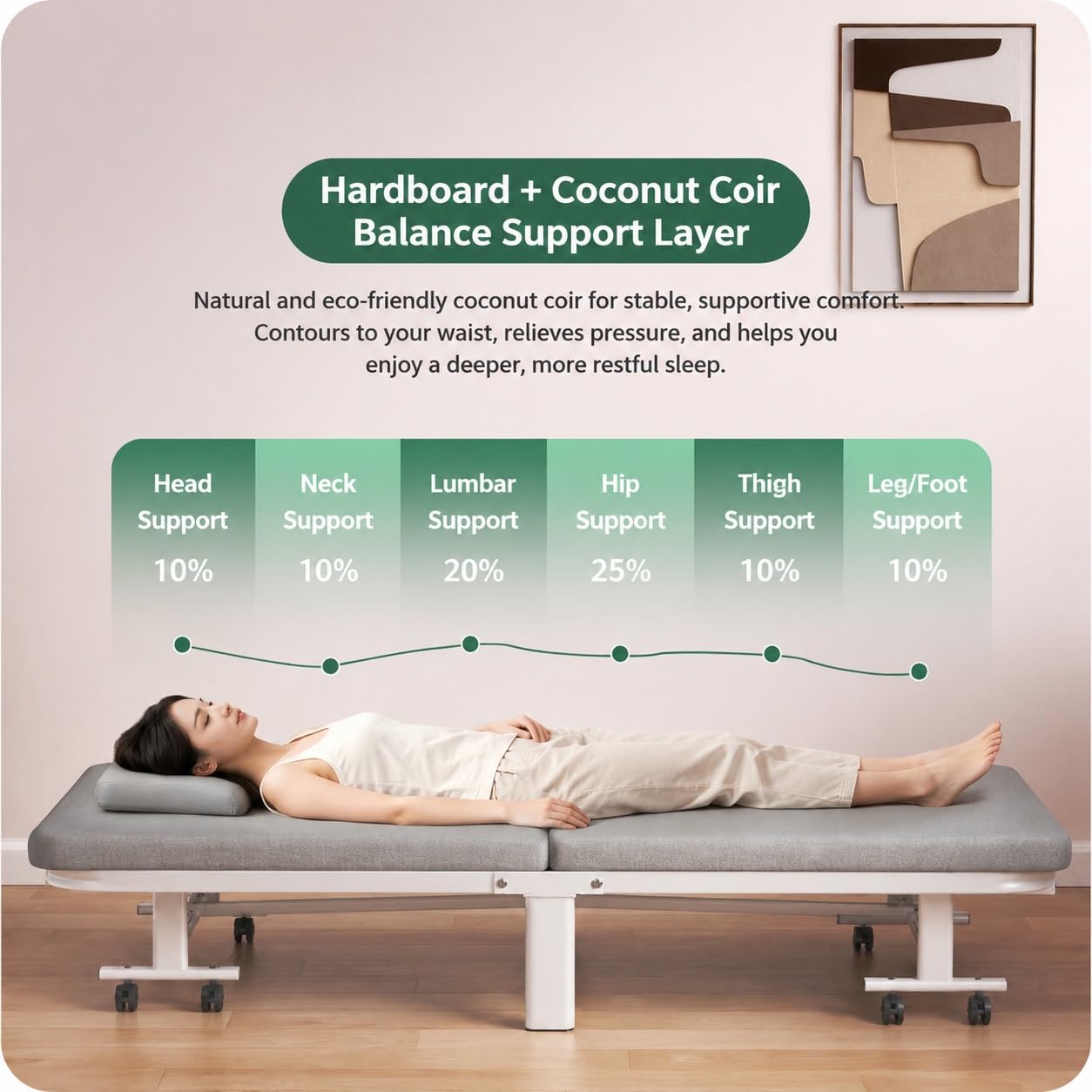 Cama Plegable con Colchón Y Ruedas | para Siestas En Casa Y En La Oficina(182x80x36cm)