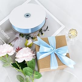 TONIFUL 1 Inch x 100yds Sky Blue Satin Ribbon, Thin Solid Color Satin Ribbon for Gift Wrapping, Crafts, Hair Bows Making, Wedding Party Decoration, Invitation Cards, Floral Bouquets