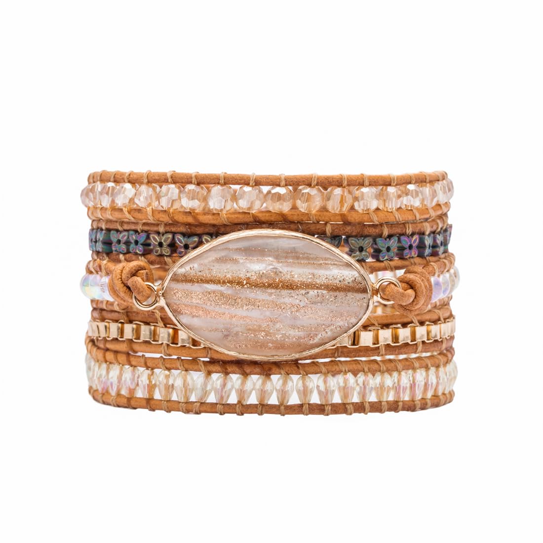 YGLINE Natural Stone Beaded Healing Wax String 5 Wraps Bracelets