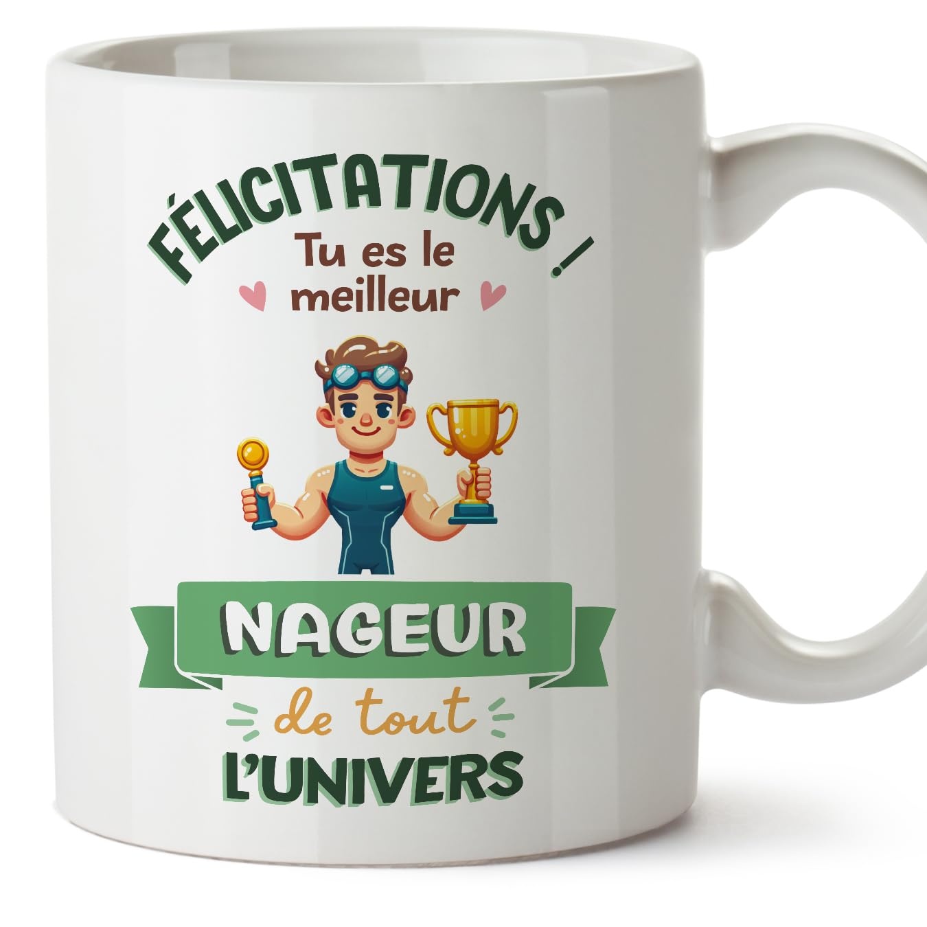 MUGFFINS Swimmer Man Mug - in French - Meilleur Univers Trophée - Funny Gift for Colleagues - Ceramic 11oz Mug — image 1
