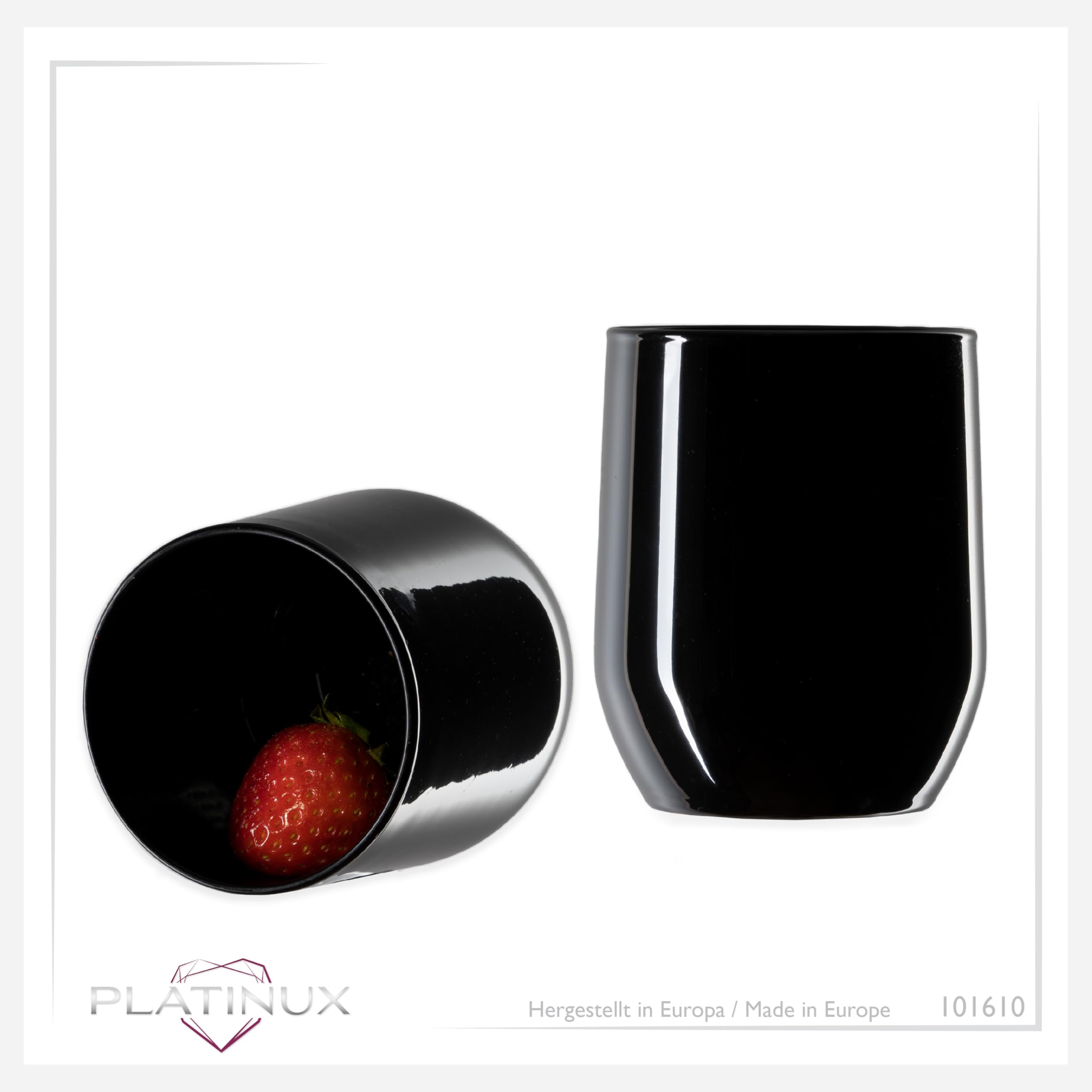 PLATINUX Bicchieri neri eleganti da 260 ml (max. 320 ml) in vetro, set da 6 bicchieri per acqua, succo di frutta, whisky