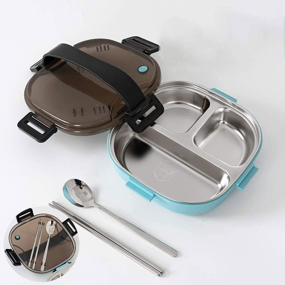 scatola per il pranzo, Bento Boxes Box separato in acciaio inossidabile, scomparto isolante portatile Lunch Box con posate for adolescenti(Blue)