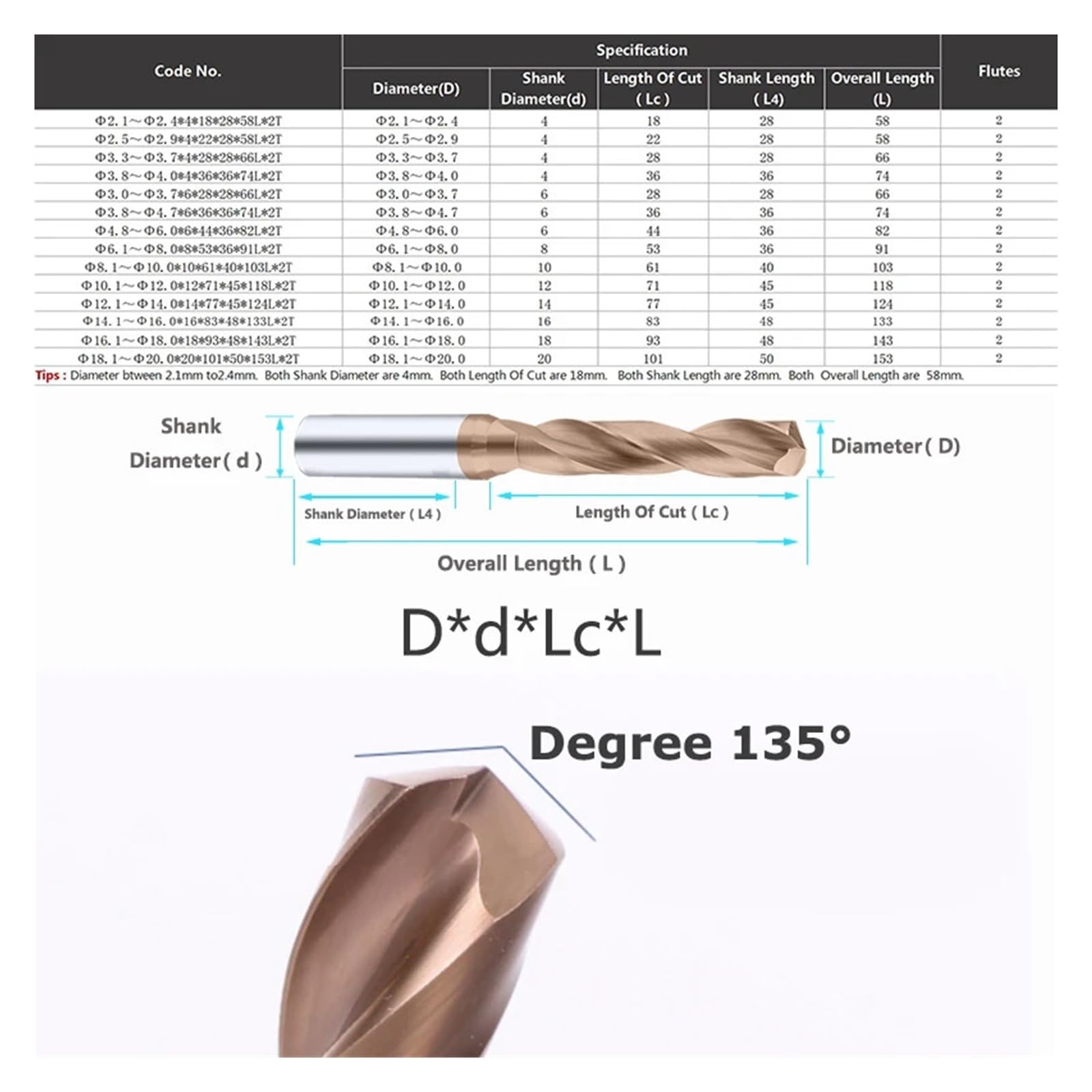 Punta elicoidale in carburo 1pc 5D HRC65 2.1mm-9.0mm con raffreddamento interno in acciaio al tungsteno solido CNC for metallo duro(4.9x6x44x36x82)