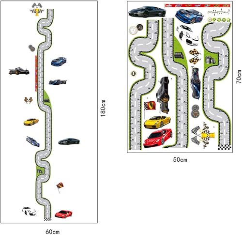 Miniatura 5 de DIY niños crece la tabla de crecimiento de medición de altura mide autos de carreras con pista pegatinas de pared extraíbles