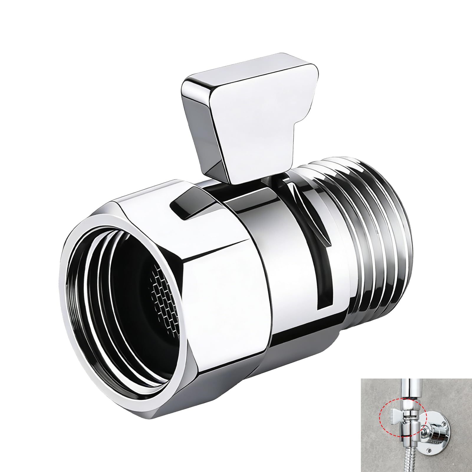 G1/2 Shower Hose Shut Off Valve, Shower Head Flow Control Valve, Leakproof Inline Stop Valve for Handheld Shower Heads Bidet Sprayers Toilet Sprayers Hose Attachments Bathroom Accessories
