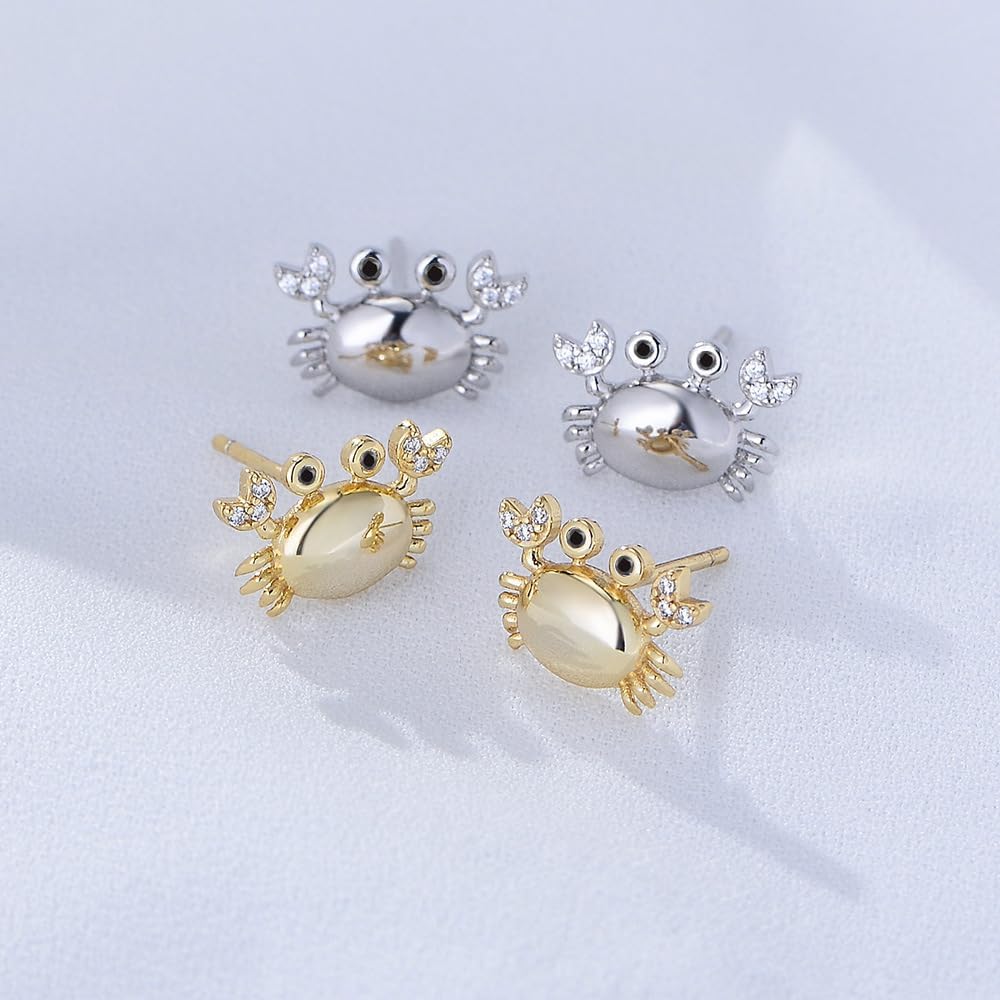 Cute Crab Tiny Small Stud Earrings for Women Cartilage Hypoallergenic 925 Sterling Silver Crystal Cubic Zirconia Sea Ocean Animal Tragus Sleeper Studs Earring Dainty 14K Golden Plated Jewelry Gifts Birthday Christmas - Image 7