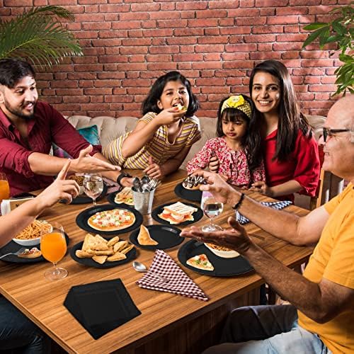 Ruisita 48 Pieces Black Party Supplies Solid Black Tableware Including 7 Inch and 9 Inch Paper Dinner Plates 3 Ply Napkins for Wedding, Birthday Party, Picnic, Barbecue (Serves 16)