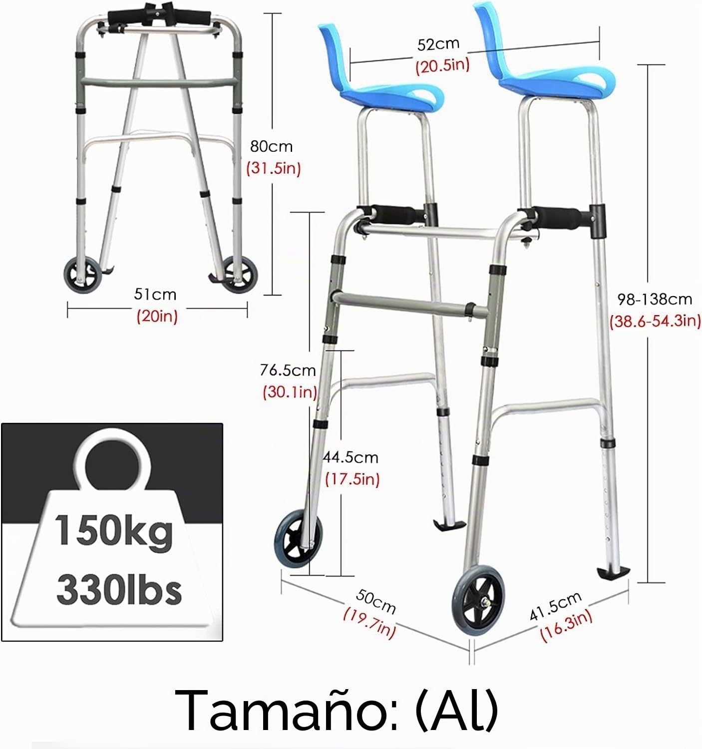 Andador Plegable Ancianos, Andador Vertical Ligero para Personas Mayores Discapacitadas Adulto/Andador De Pie Andador Andador con Reposabrazos,Compacto Ajustable