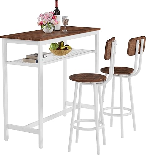 Miniatura 6 de LUMISOL Juego de mesa de pub de 3 piezas con almacenamiento, juego de mesa de pub de metal con 2 taburetes, juego de mesa de comedor de 3 piezas,