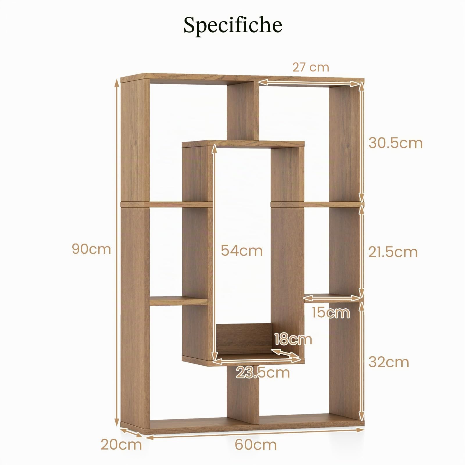 HOMASIS Libreria da Parete con 7 Cubi, Libreria Divisoria Ambiente con Protezione Antiribaltamento, Scaffale Geometrico Decorativa per Soggiorno, Studio, 60 x 20 x 90 cm (Naturale)