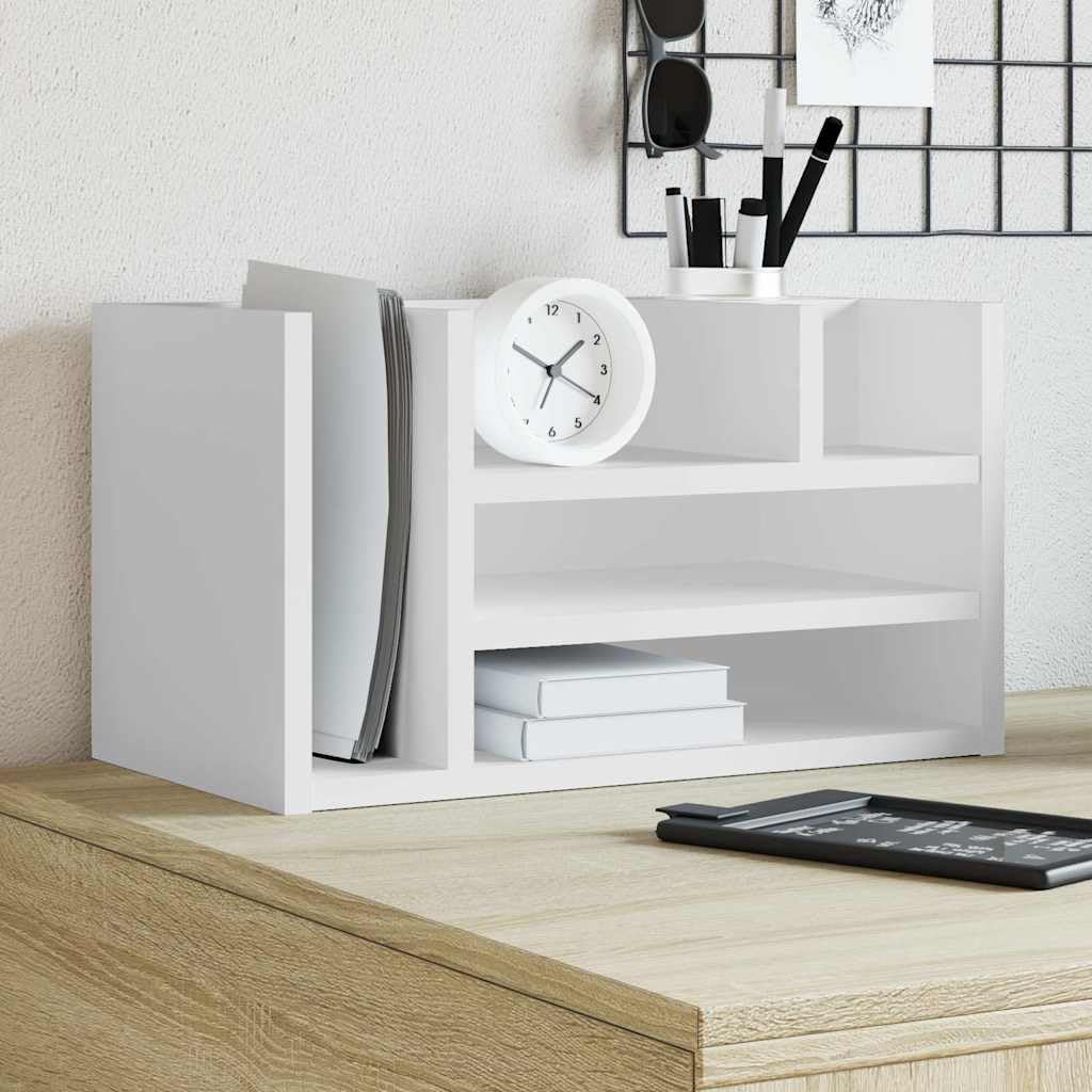 Organizer da scrivania bianco in legno 44,5 x 24 x 25 cm con 6 scomparti per documenti, registro, portapenne e portadocumenti in ufficio