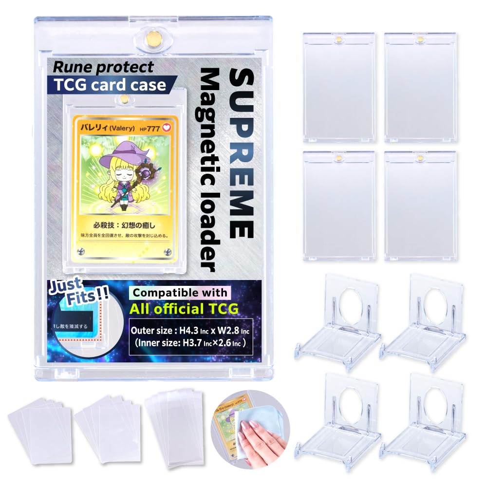 Amazon.com: Rune Protect Magnetic Card Holder 35Pt – UV Cut Hard Case for  Trading Cards, TCG, MTG, Sports & Anime Cards, Display Case with Stand &  Accessories (4 Pack Set) : Toys