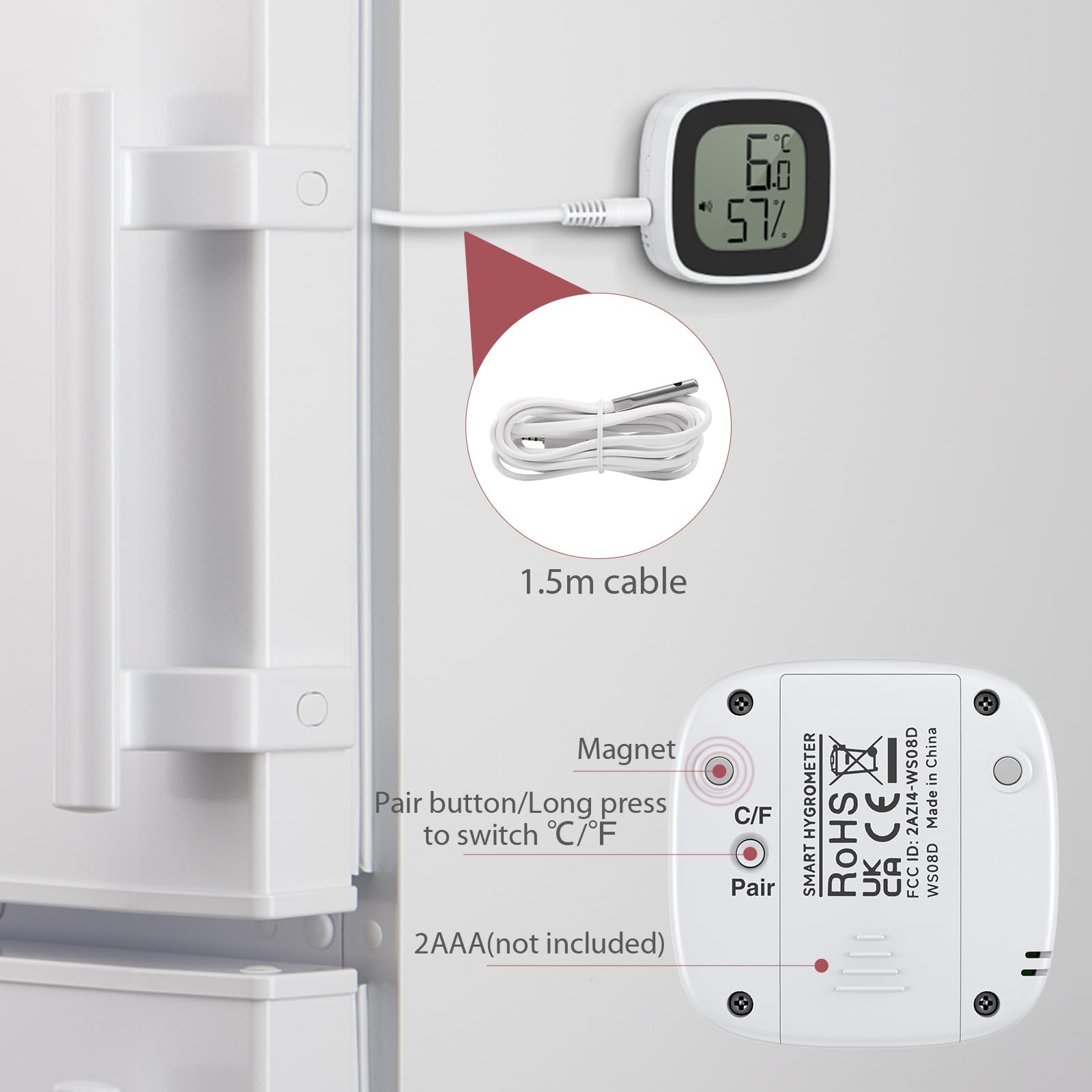 Termometro Digitale Per Frigorifero Con Sonda Bluetooth - Monitoraggio App, Allarmi, Sonda 1.5m - Foto 13