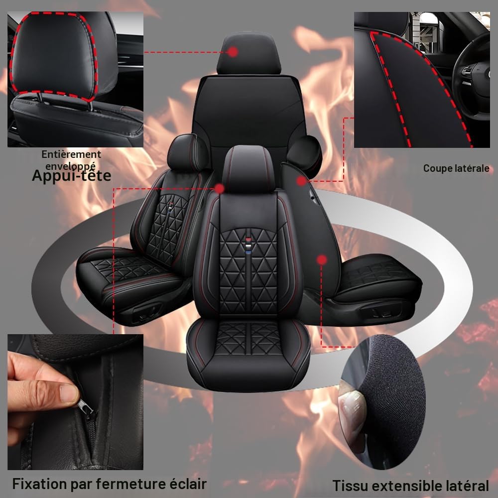Lot de 2 housses de siège de voiture pour Ford Edge Fiesta Fiesta Van Focus C-max Grand C-max Ka Ka+ Plus Kuga Mondeo Mustang Puma S-max en cuir synthétique antidérapant et résistant à l'usure