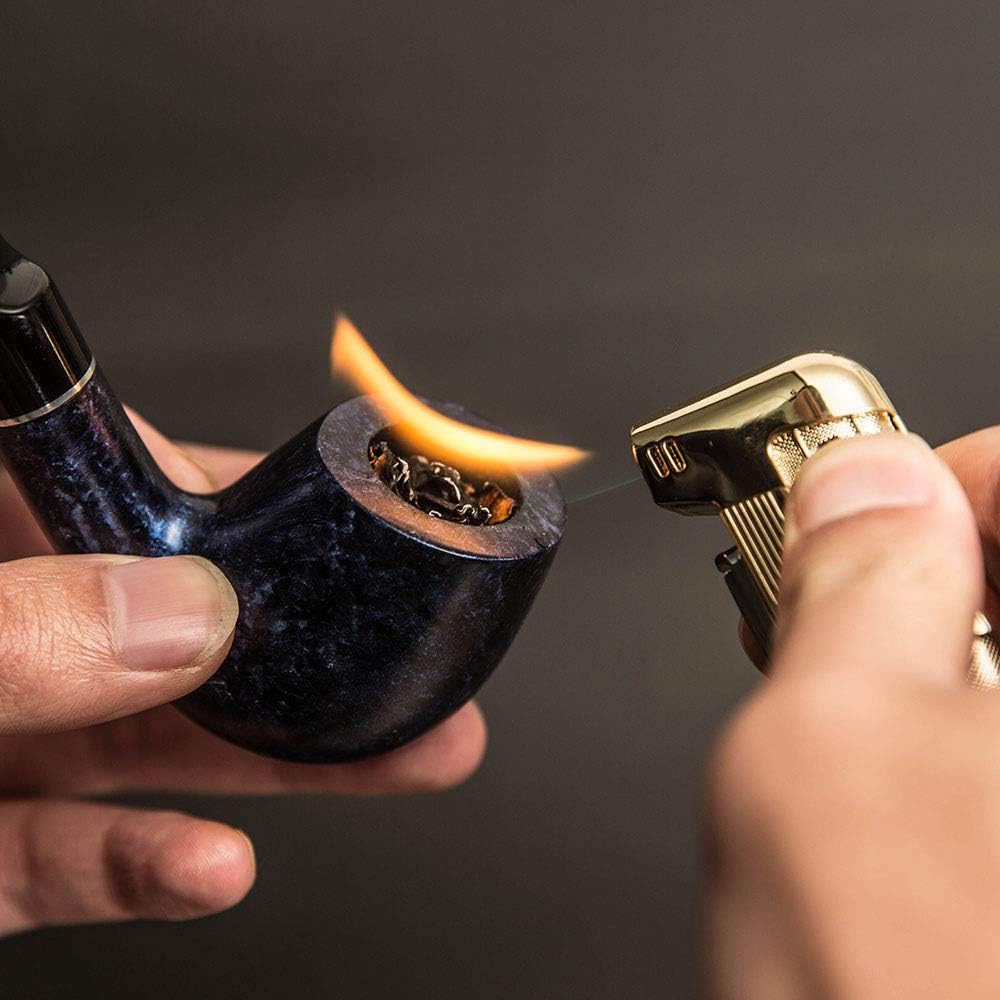 Pipe Lighter Soft Flame Refillable Butane Lighters Czech Pipe Tools Father Day Husband Gift (Black Nickel)