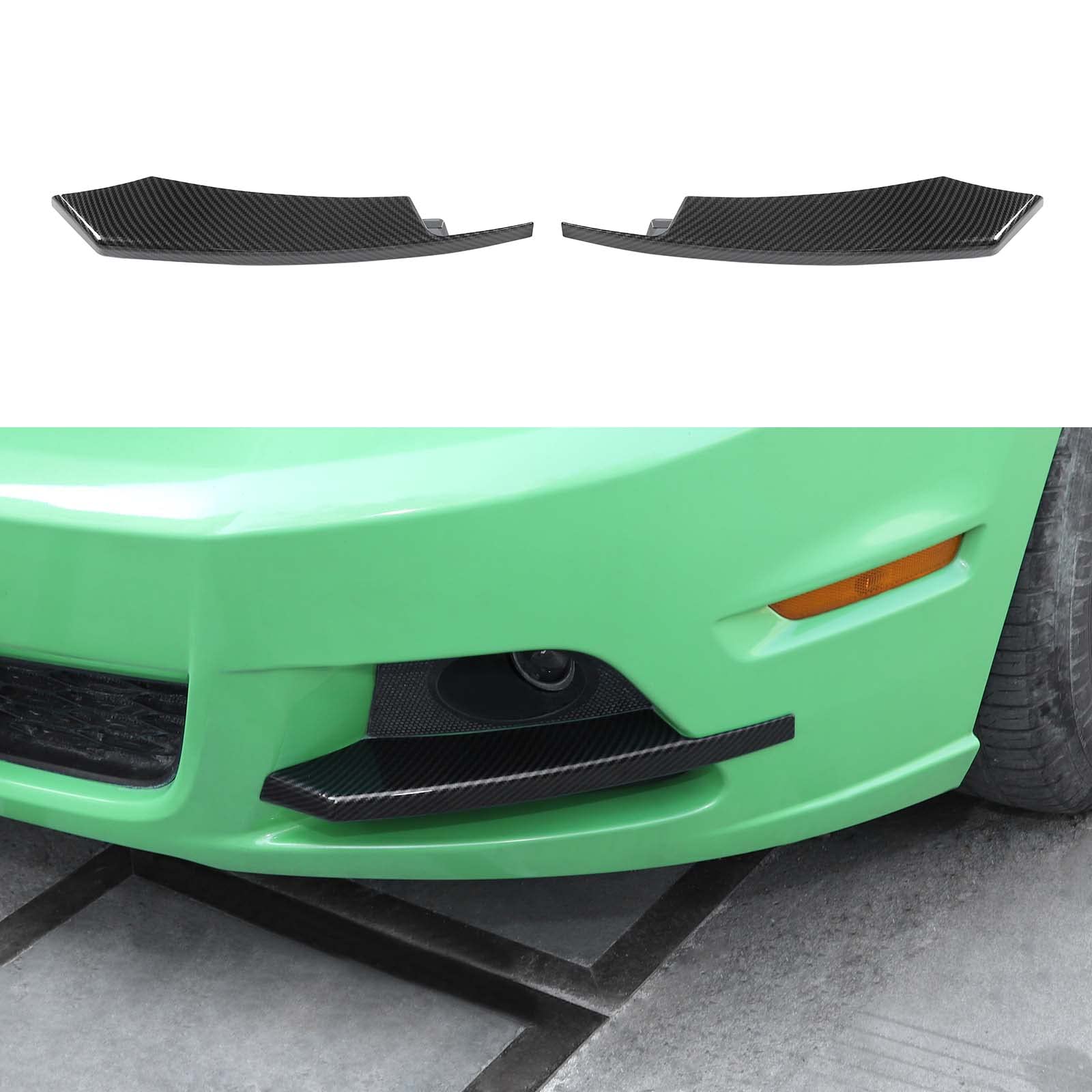 Jimen Compatible with Ford Mustang 2010-2014, Front Bumper Under Fog Lights Cover Trim (Carbon Fiber)