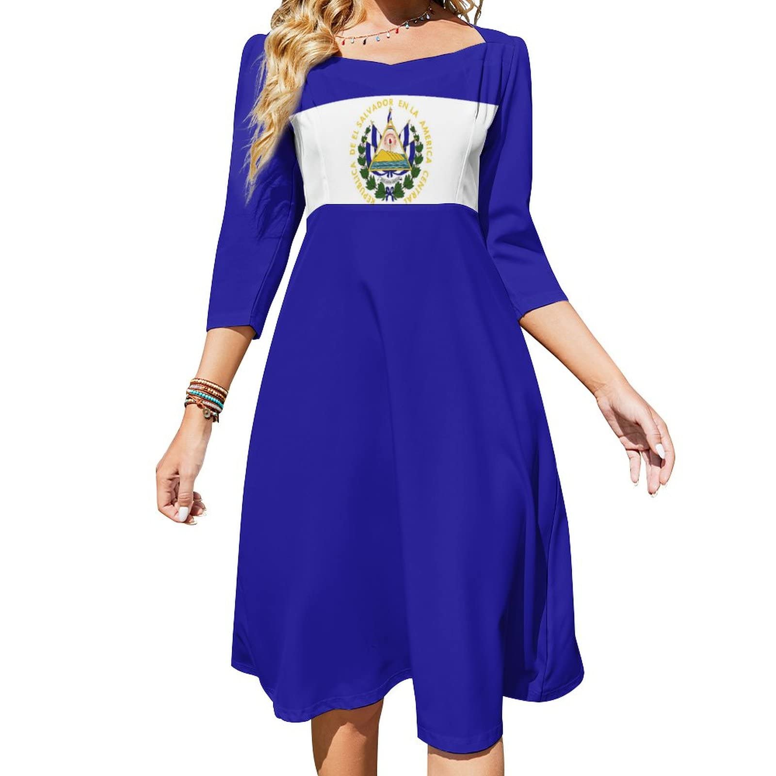 Adugen Origei El Salvador Flag Flare Dress Dress Ladies Casual Fashion Body  Dress for Women 2XL at Amazon Women's Clothing store