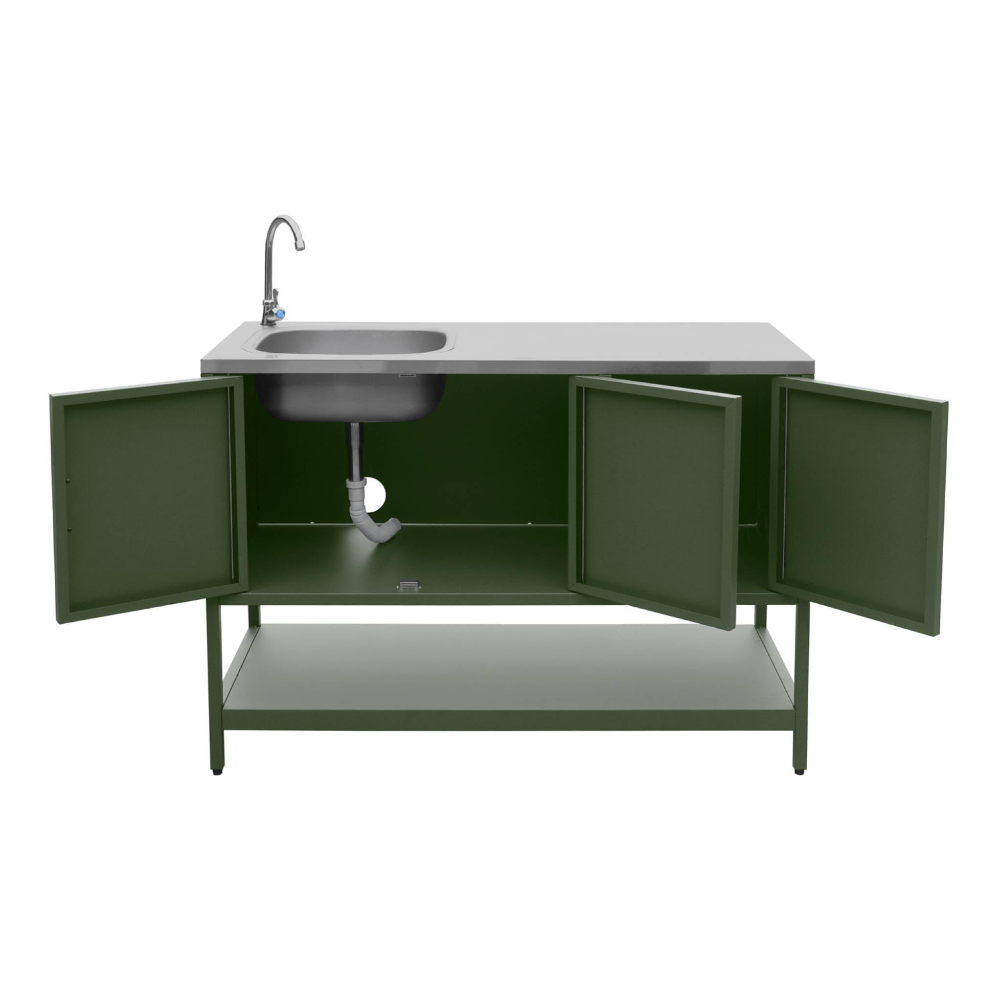 Cucina da esterno 3 moduli con barbecue a gas 3 bruciatori su piedi, termometro Verde - 100x51x87.5 cm