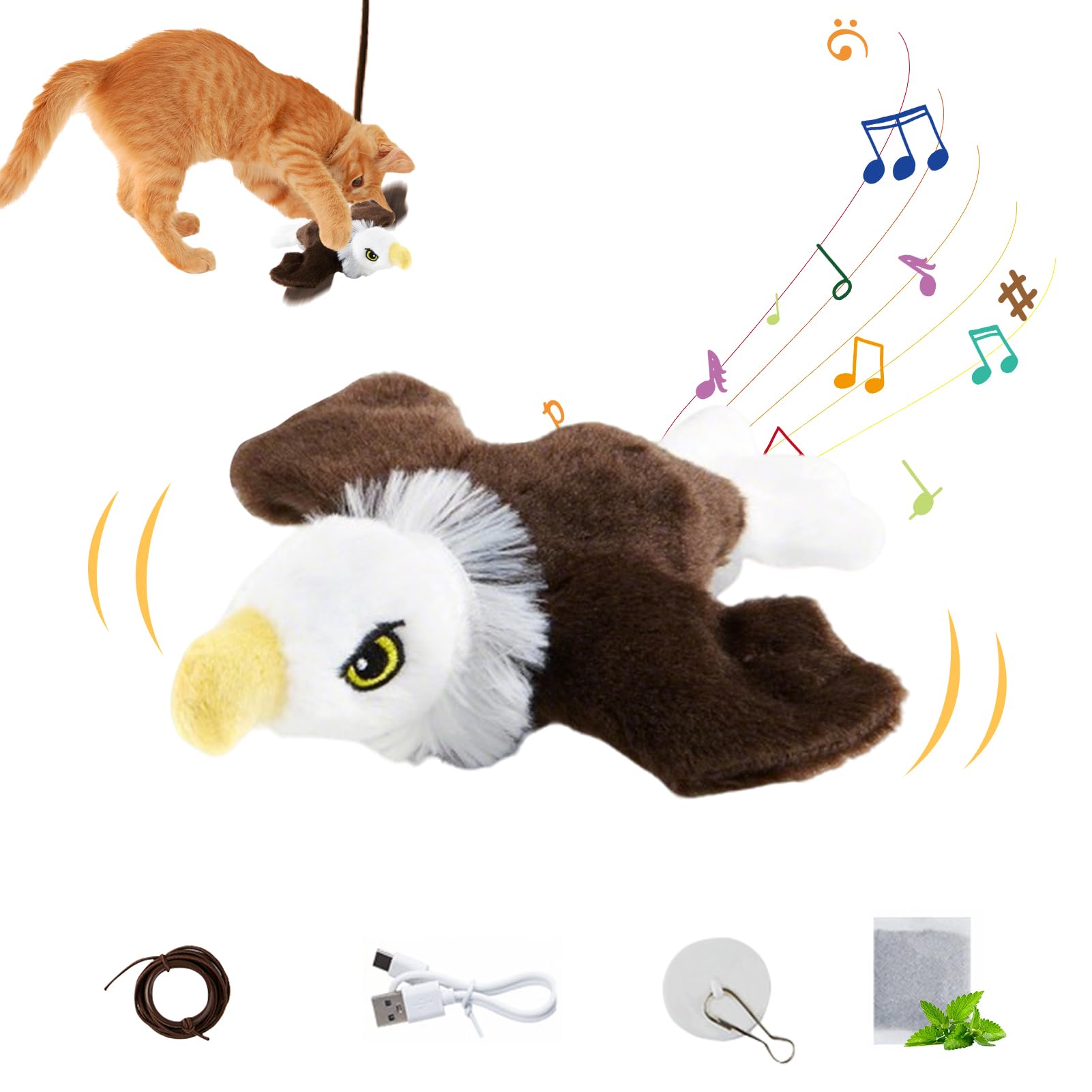 Shunfaji Interactive Cat Toy, Plush Cat Bird Toy, Real Beating and Twittering Like a Bird, Rechargeable, with Catnip (Eigle) — image 1