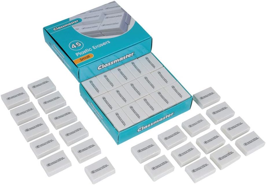 Show-me Classmaster PES45 Pencil Erasers – Small, PVC-Free, Phthalates-Free – White, (Pack of 45)