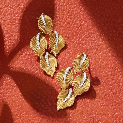 Ross-Simons 0.25 ct. t.w. Diamond Leaf Drop Earrings in 18kt Gold Over Sterling3