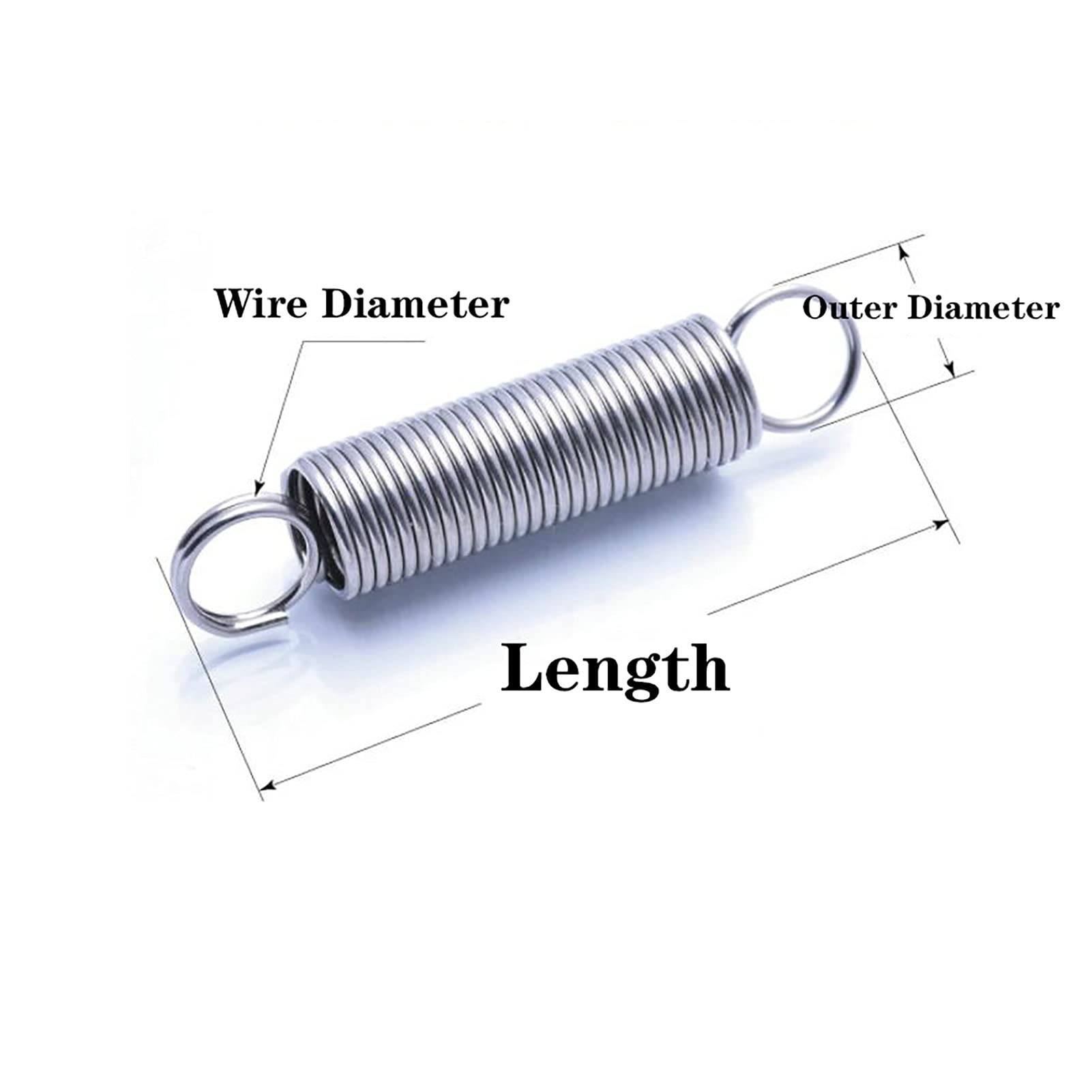 ELLANA Extension Heavy 1 Pieces, 1mm Wire Diameter, 9mm Outer Diameter, 30-300mm Length 304 Stainless Steel Dual Hook Small Ring Tension Spring Wire Hook ( Size : 80mm )