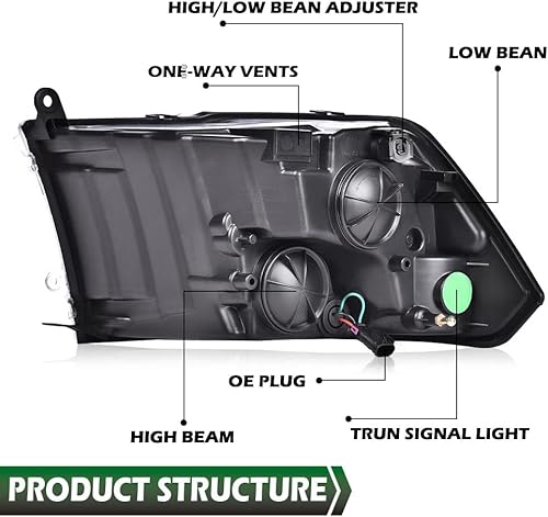 Miniatura 4 de GRAND ORANGE Faros delanteros compatibles con Dodge Ram 1500 2009-2018 Fit 2010-2018 Dodge Ram 2500 3500 Fit 2011-2018 Ram 4500 5500 Head Lamps