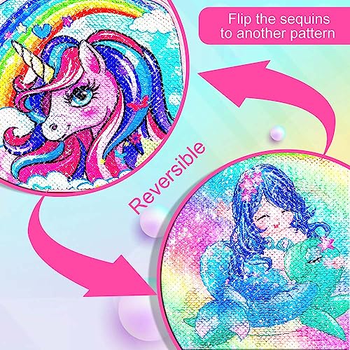 3Pcs Rolling Backpack for Girls, Kids Unicorn Roller Bookbag with Wheels, Wheeled School Bag Set for Elementary -Rainbow4