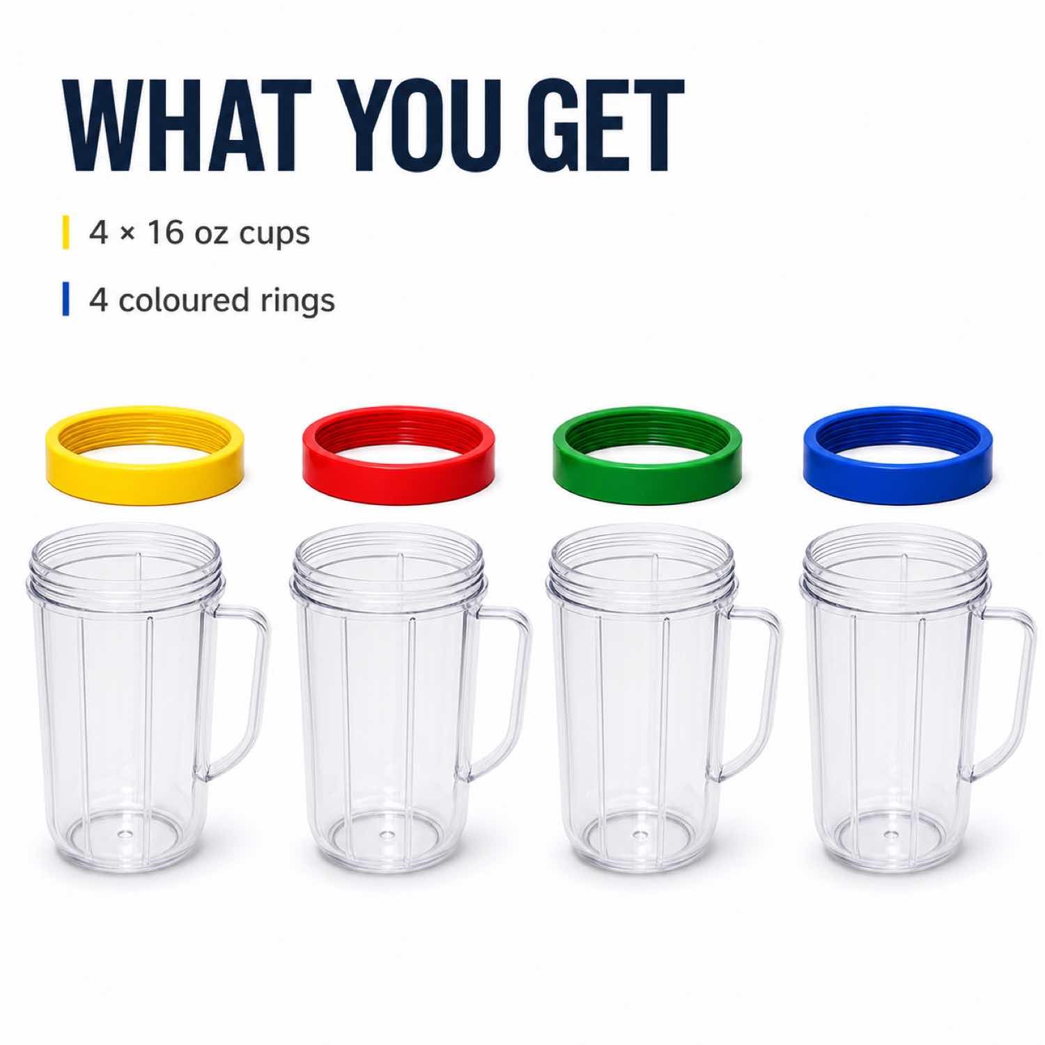 Kubki na imprezę 45 ml kubki z kolorowymi pierścieniami do ust, pasują do oryginalnych magicznych pocisków blender sokowirówka 250 W MB1001 4 szt