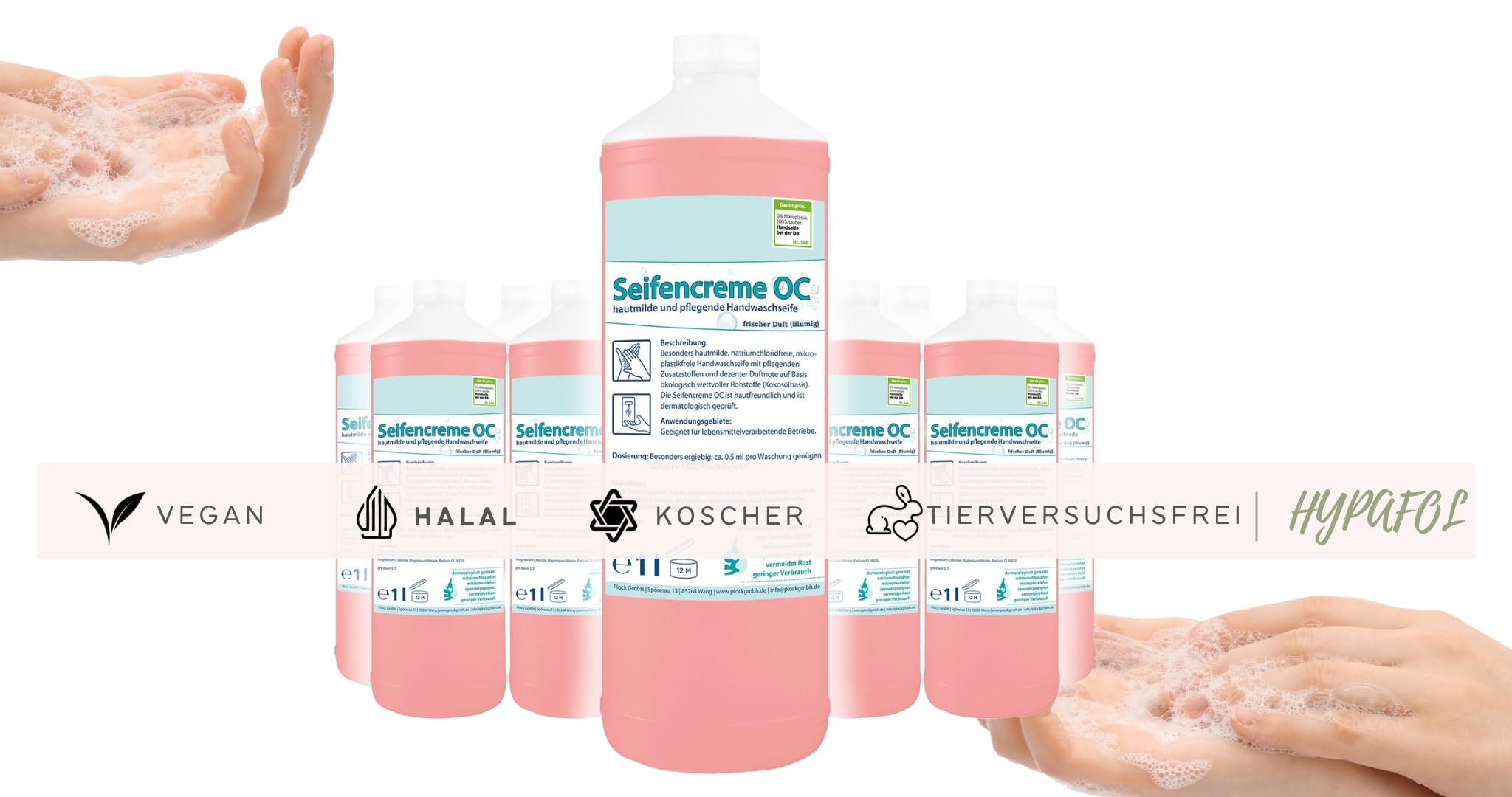 Hypafol cremige Flüssigseife |12 x 1 Liter | rosa, milde Cremeseife | Hautverträgliche Flüssigseife | mit hautschonenden Tensiden | dermatologisch geprüfte Handwaschseife