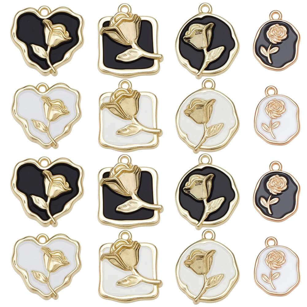 Breloques roses en émail raffiné et métal doré pour colliers et bracelets