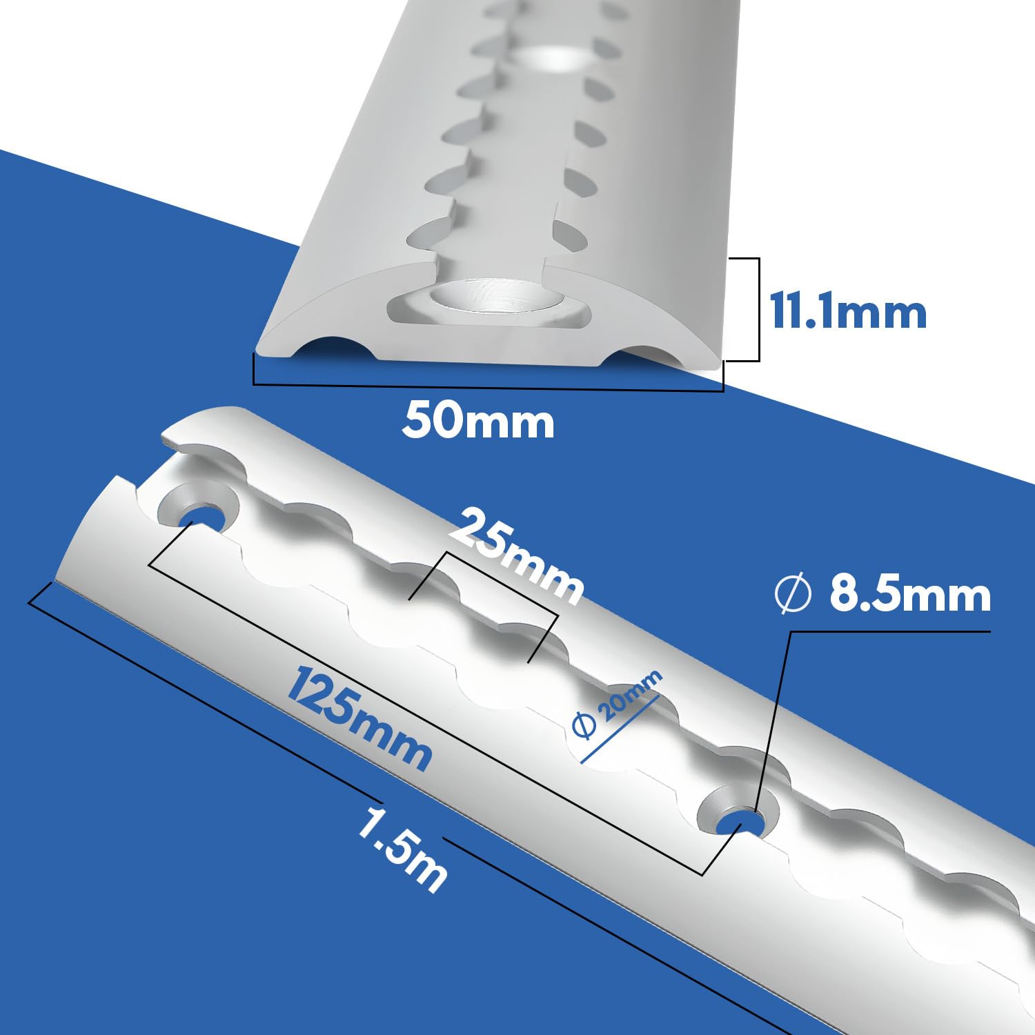 Set di 4 guide da 1 m, in alluminio anodizzato semicircolare con 10 raccordi singoli e 8 tappi terminali, guide preforate per il fissaggio del carico per rimorchi, auto, camion, camper
