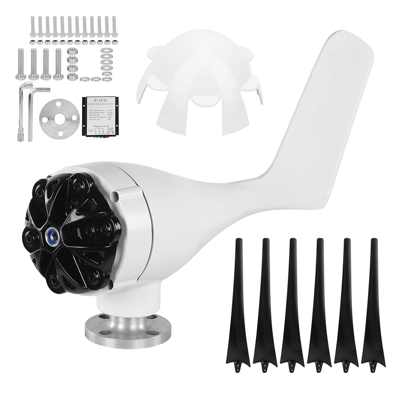FTVOGUE Generador de Viento, Mini Generador de Turbinas Eólicas de 200 W, 12 V, Alternador Trifásico de 6 Palas de Plástico de Aleación, Rueda de Viento de 1,2 M para Uso Doméstico, Granja, Barco
