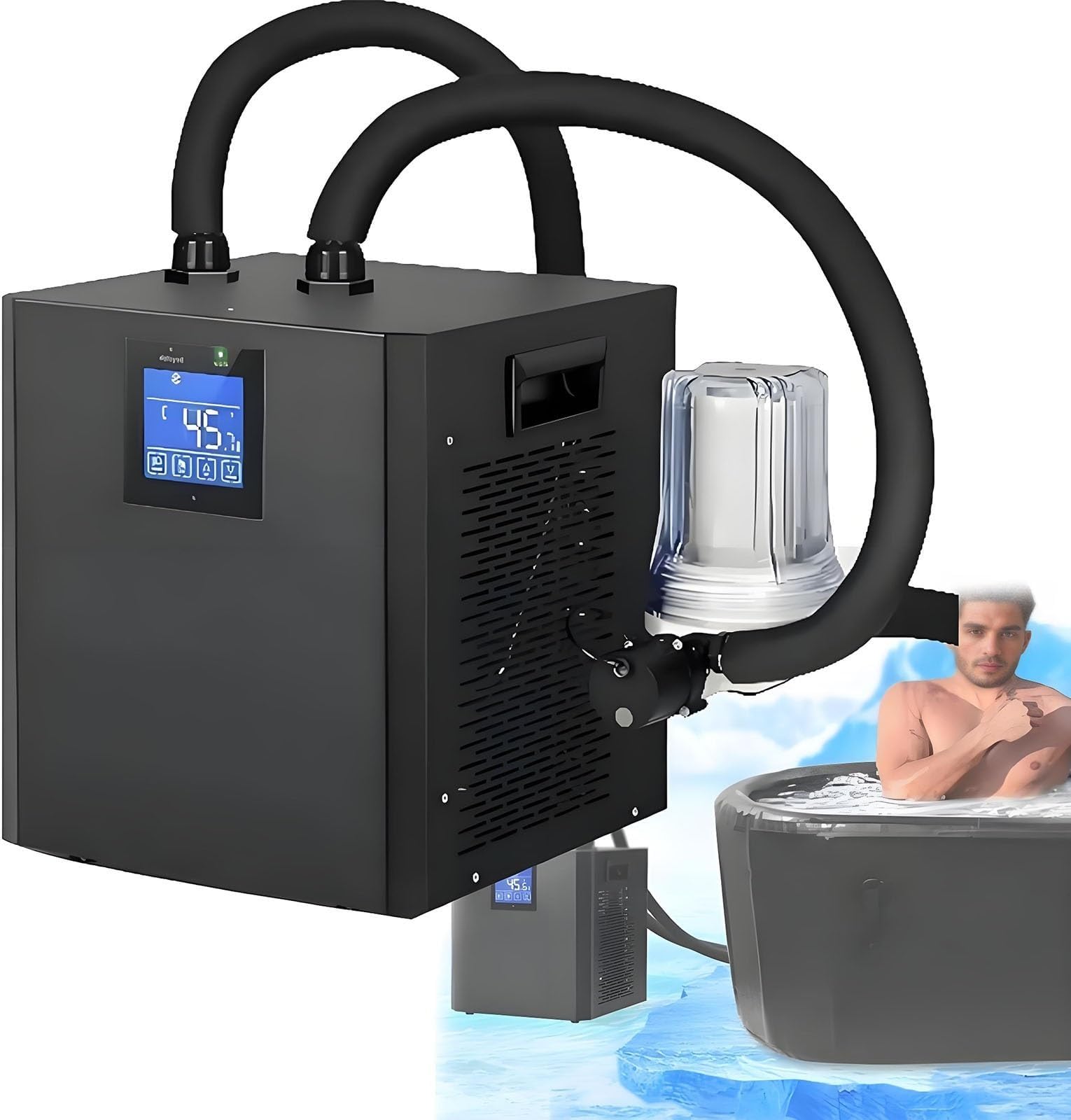 Enfriador de baño de hielo, máquina de inmersión en frío, temperatura ajustable de 600 W, control de pantalla táctil LED, filtro externo y bomba sumergible