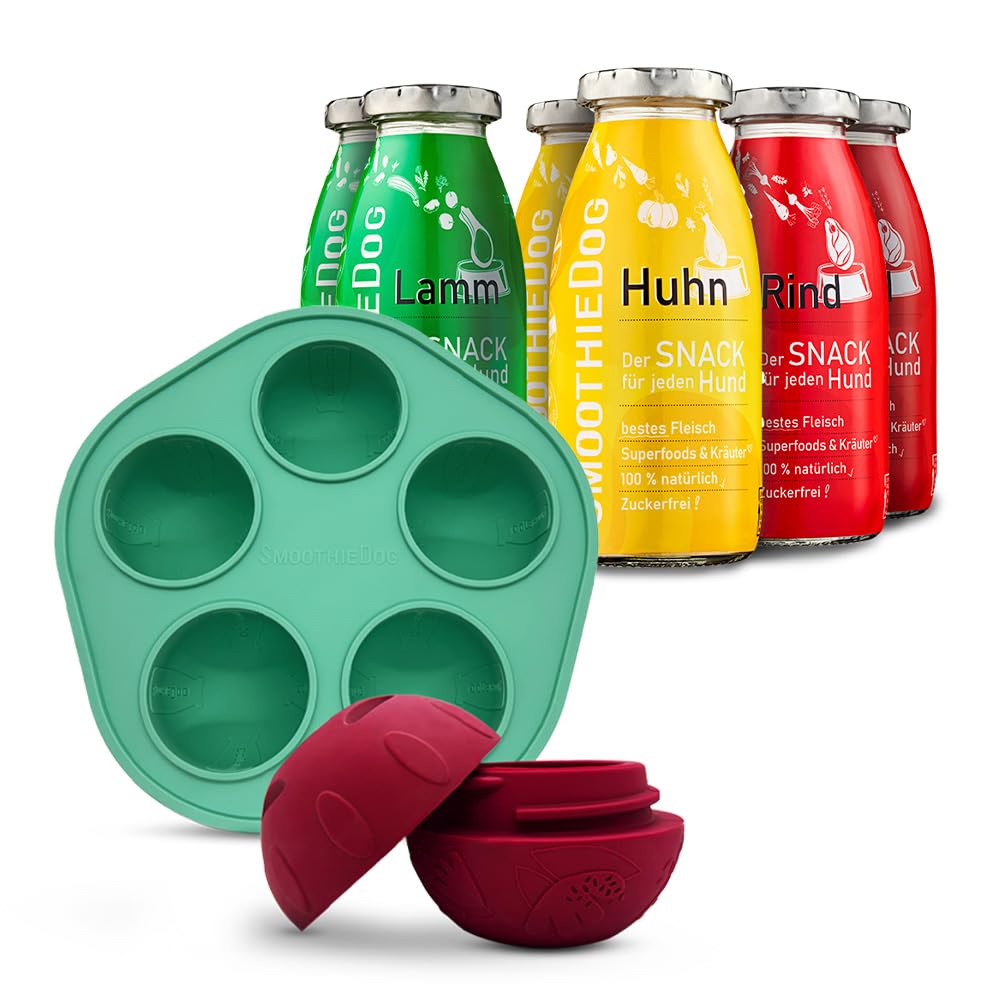 SmoothieDog Schleckball Hundesmoothie 6er Mix Klassik (250ml) - Schleckball für Hunde, Snackball, zur Beschäftigung, bpa frei, robust, befüllbar, zum einfrieren, spülmaschinenfest