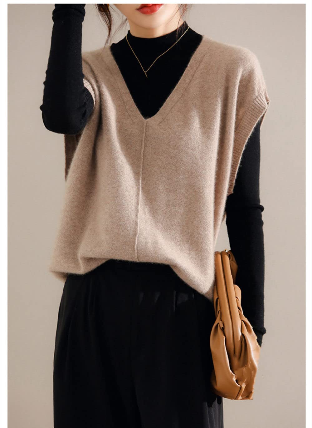 Donna Gilet Lavorato A Maglia,Gilet In Maglia Da Donna Cammello Scollo A V Caldo Gilet In Cashmere Elegante Gilet Senza Maniche Gilet In Maglia Gilet Autunno Inverno Maglioni Senza Maniche Canotta C