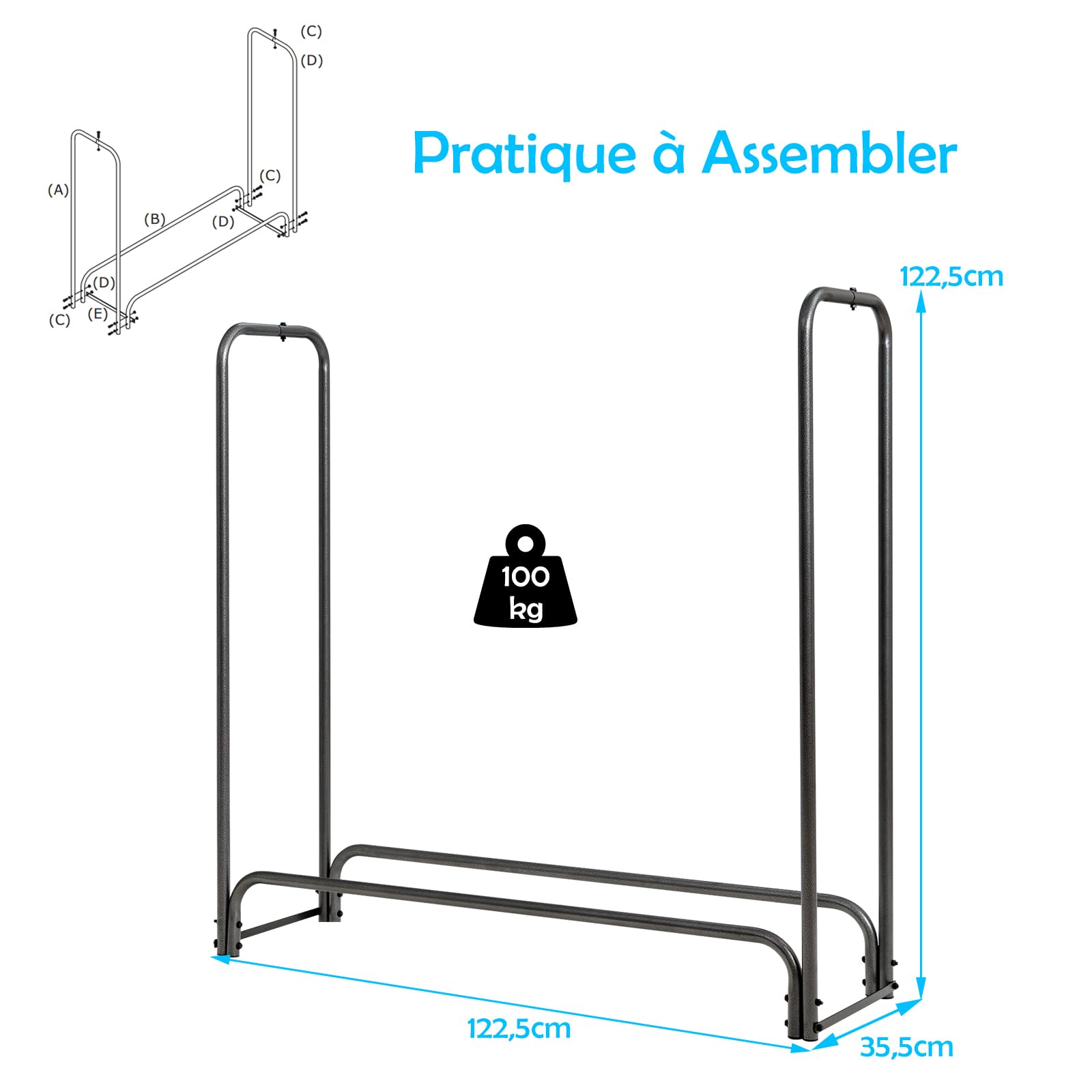 COSTWAY Range Bûche Extérieur avec Housse PVC Imperméable, Abri Bûche Rangement Bois 36-61cm de Long, Porte-bûches Abris Bois pour Cheminée, Poêle, Brasero, Noir (122,5 cm)