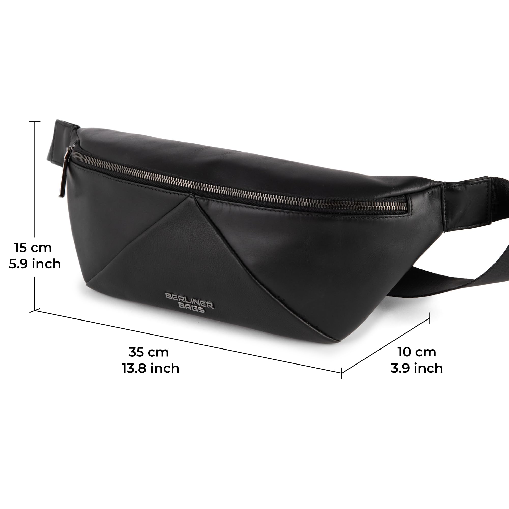 Berliner Bags Premium Bauchtasche Feline, Umhängetasche aus Leder, Crossbody Tasche, Gürteltasche für Damen und Herren - Schwarz
